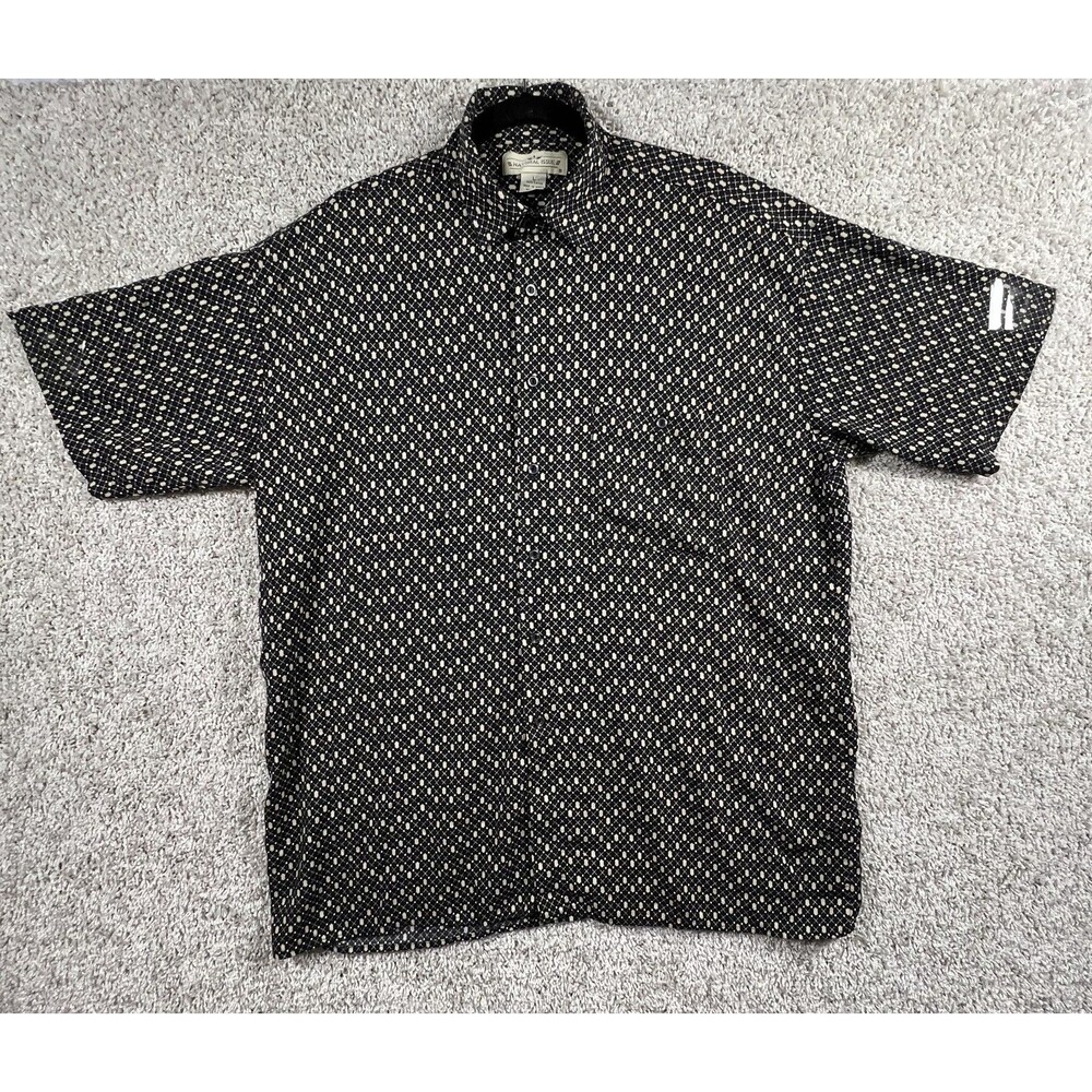 Vintage Natural Issue Rayon Button Shirt Mens L Korea Geometric Print